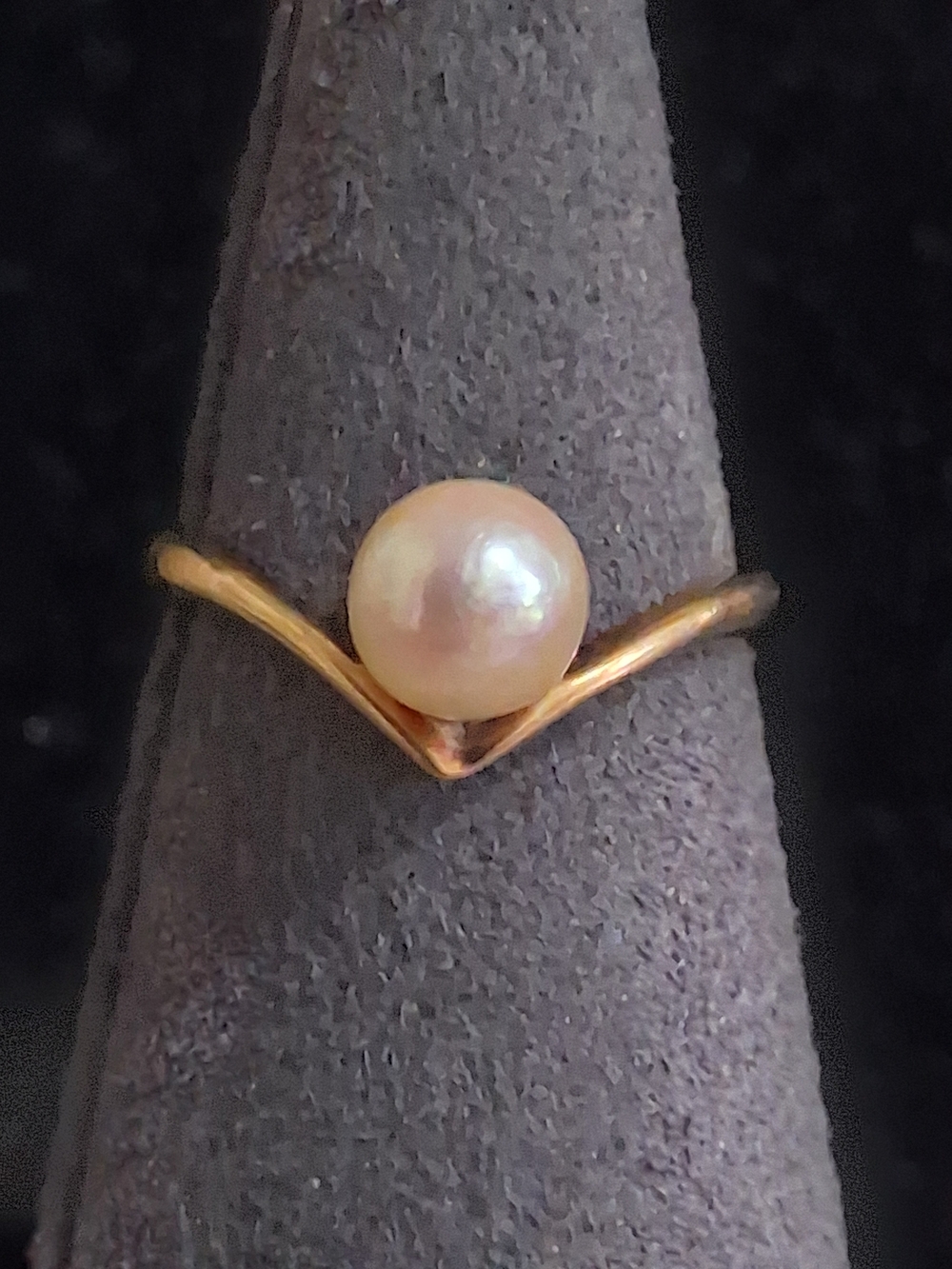 10k yellow gold pearl v shape chevron pearl ring, wishbone Fine Jewelry